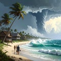 Outdoor photo of remote tropical island with a hurricane coming over the horizen Royalty Free Stock Photo