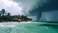 Outdoor photo of remote tropical island with a hurricane coming over the horizen Royalty Free Stock Photo