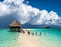 Outdoor photo of remote tropical island with a hurricane coming over the horizen Royalty Free Stock Photo