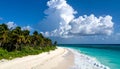 Outdoor photo of remote tropical island with a hurricane coming over the horizen
