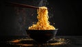 Dark background with golden noodles hovering in the air faithfully ripple Royalty Free Stock Photo