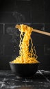 Dark background with golden noodles hovering in the air faithfully ripple Royalty Free Stock Photo