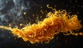 Dark background with golden noodles hovering in the air faithfully ripple Royalty Free Stock Photo