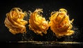 Dark background with golden noodles hovering in the air faithfully ripple Royalty Free Stock Photo
