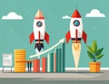 Exponential growth or compound interest, investment, wealth or earning rising up grap Royalty Free Stock Photo