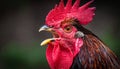 The head of the rooster portrait is close. the rooster has opened the key and screams Royalty Free Stock Photo