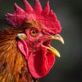 The head of the rooster portrait is close. the rooster has opened the key and screams Royalty Free Stock Photo