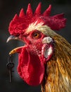 The head of the rooster portrait is close. the rooster has opened the key and screams Royalty Free Stock Photo