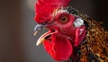 The head of the rooster portrait is close. the rooster has opened the key and screams Royalty Free Stock Photo