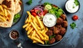 Spicy bifteki, frikadelle or frikkadel meatballs with minced beef and lamb with pita Royalty Free Stock Photo