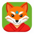 App icon vector-style image of fox wearing a kitsune mask Royalty Free Stock Photo