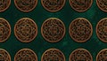 Intricate Celtic Knotwork Designs on Dark Green Background with Golden Accents Royalty Free Stock Photo