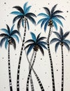 Pastel drawing artistic image of blocky simplistic palm trees with extra long skinn Royalty Free Stock Photo