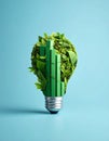 a green bulb made with 3d leaves and made with 3d tmt bars with blue background Royalty Free Stock Photo