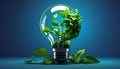 a green bulb made with 3d leaves and made with 3d tmt bars with blue background Royalty Free Stock Photo