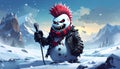 Rock album artistic image of punk rock winter snowman skelington with mowhawk holding Royalty Free Stock Photo