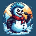 Rock album artistic image of punk rock winter snowman skelington with mowhawk holding Royalty Free Stock Photo