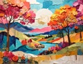 Paper collage artistic image of landscape collage image made of paperwork papered Royalty Free Stock Photo