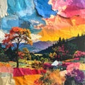 Paper collage artistic image of landscape collage image made of paperwork papered Royalty Free Stock Photo