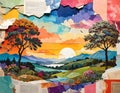 Paper collage artistic image of landscape collage image made of paperwork papered Royalty Free Stock Photo