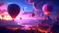 Neon 3D image of hot air bloon ralley Royalty Free Stock Photo