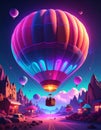 Neon 3D image of hot air bloon ralley Royalty Free Stock Photo