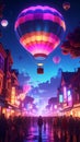 Neon 3D image of hot air bloon ralley Royalty Free Stock Photo