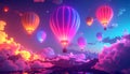 Neon 3D image of hot air bloon ralley Royalty Free Stock Photo
