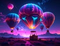Neon 3D image of hot air bloon ralley Royalty Free Stock Photo