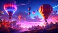 Neon 3D image of hot air bloon ralley Royalty Free Stock Photo