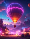 Neon 3D image of hot air bloon ralley Royalty Free Stock Photo