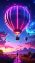 Neon 3D image of hot air bloon ralley Royalty Free Stock Photo