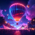 Neon 3D image of hot air bloon ralley Royalty Free Stock Photo
