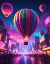 Neon 3D image of hot air bloon ralley Royalty Free Stock Photo