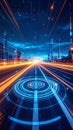 Digital expressway in the future, vibrant data lines and nodes, futuristic target sym Royalty Free Stock Photo