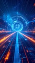 Digital expressway in the future, vibrant data lines and nodes, futuristic target sym Royalty Free Stock Photo