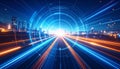 Digital expressway in the future, vibrant data lines and nodes, futuristic target sym Royalty Free Stock Photo