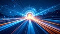 Digital expressway in the future, vibrant data lines and nodes, futuristic target sym Royalty Free Stock Photo