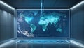 Futuristic Digital World Map Display in Modern Command Center Royalty Free Stock Photo