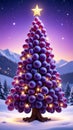 a Christmas Tree made out of purple grapes, with lights and a star, in a snowy backgr Royalty Free Stock Photo