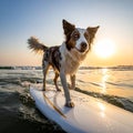 Dog walking on wate runder un on a surfboard Royalty Free Stock Photo