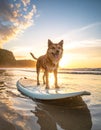 Dog walking on wate runder un on a surfboard Royalty Free Stock Photo