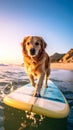 Dog walking on wate runder un on a surfboard Royalty Free Stock Photo