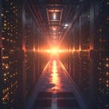 Server Room with Bright Orange Glow Royalty Free Stock Photo