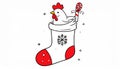 Simple hand drawn stikcer of The Chicken in the Christmas Stocking Royalty Free Stock Photo