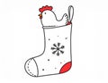 Simple hand drawn stikcer of The Chicken in the Christmas Stocking Royalty Free Stock Photo