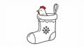 Simple hand drawn stikcer of The Chicken in the Christmas Stocking Royalty Free Stock Photo