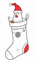 Simple hand drawn stikcer of The Chicken in the Christmas Stocking Royalty Free Stock Photo