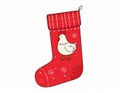 Simple hand drawn stikcer of The Chicken in the Christmas Stocking Royalty Free Stock Photo