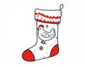 Simple hand drawn stikcer of The Chicken in the Christmas Stocking Royalty Free Stock Photo
